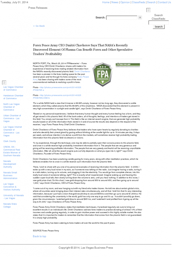 Forex Peace Army | Benefits of Plasma-Las Vegas Business Press- Forex Trading